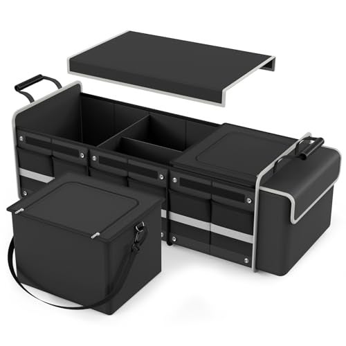titiyiof Large Trunk Organizer for SUV with Premium Portable Cooler Bag Car Organizers and Storage with Foldable Cover Collapsible Car Trunk Bed Organizer for Truck 2 Retractable Straps 90L20L BlackC - Image 3