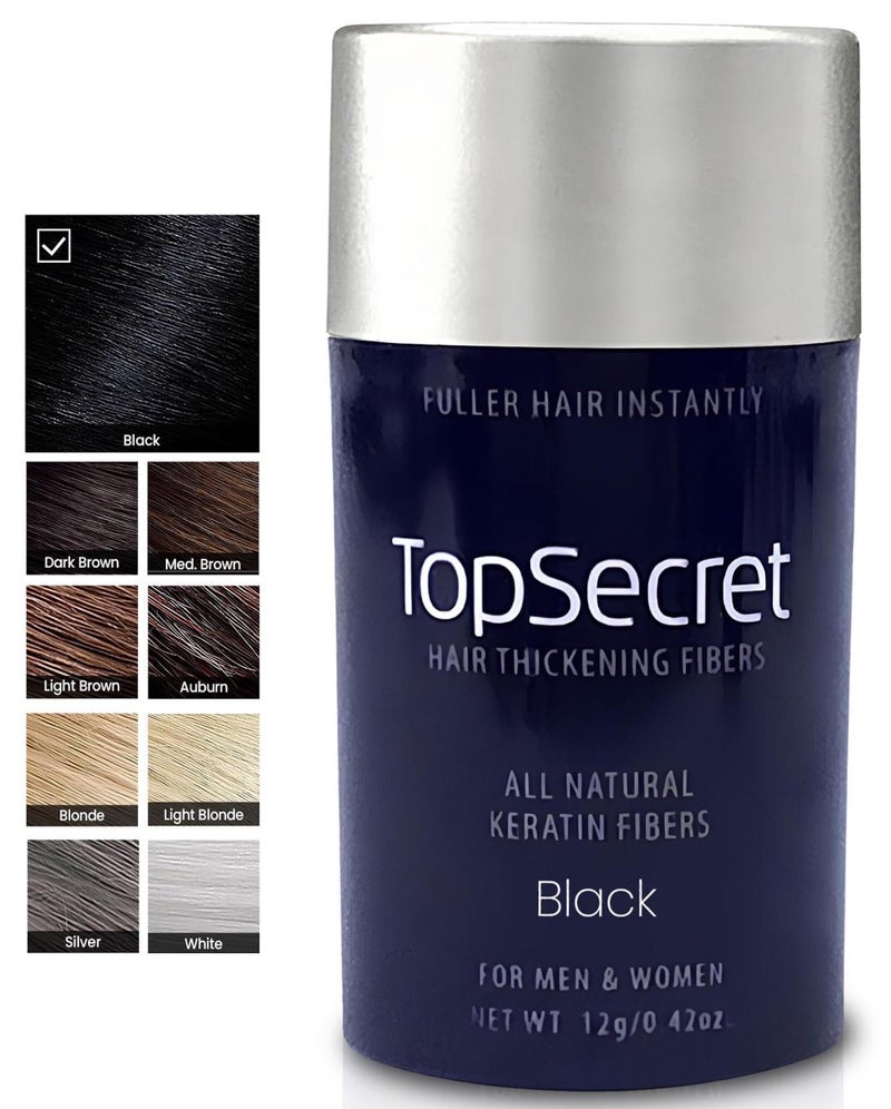 Top Secret Hair Thickening Building Fibers Refills - Undetectable & Natural Hair Filler - for Men & Women - Instantly Fill In Fine Thinning Hair - Weather & Sweat Resistant (Black, Regular) - Image 1