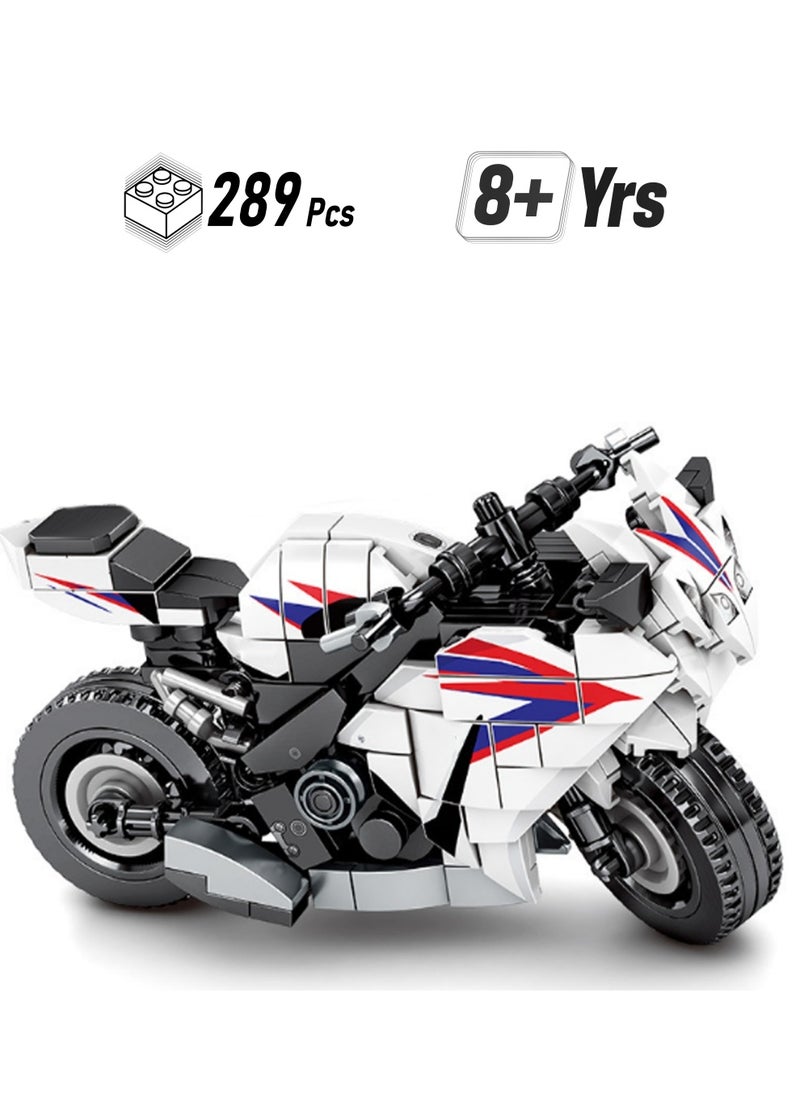 289pcs White Retro Motorcycle Building Toy Set; Build A Motorcycle Gift For Kids Aged 8+ Who Love Fast-Paced Vehicle Action  - Image 1