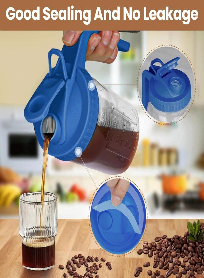 QHH Cold Brew Coffee Maker,32 oz Mason Jar Pitcher with Stainless Steel Filter, Pour Spout Handle Lid, Heavy Duty Glass Airtight & Leak-Proof Pitcher for iced coffee Tea Lemonade-Blue - Image 3