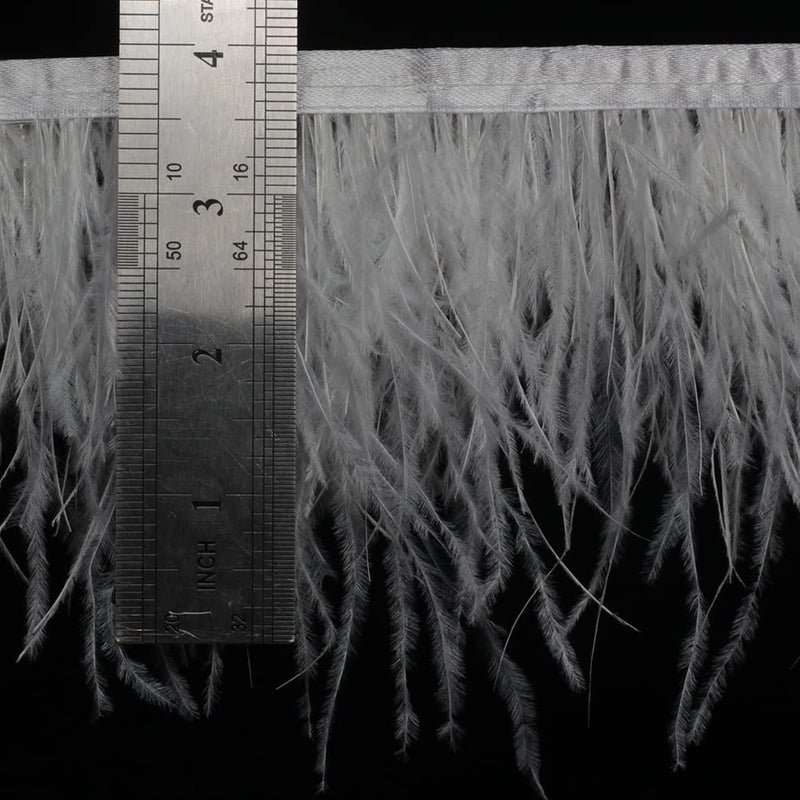 AMZTKDIY Ostrich Feathers Sewing Fringe Trim Ribbon For Crafts Clothes Accessories Latin Wedding Dress Diy 2-5 Yards 3-4Inch Width (2 Yards  White) - Image 2