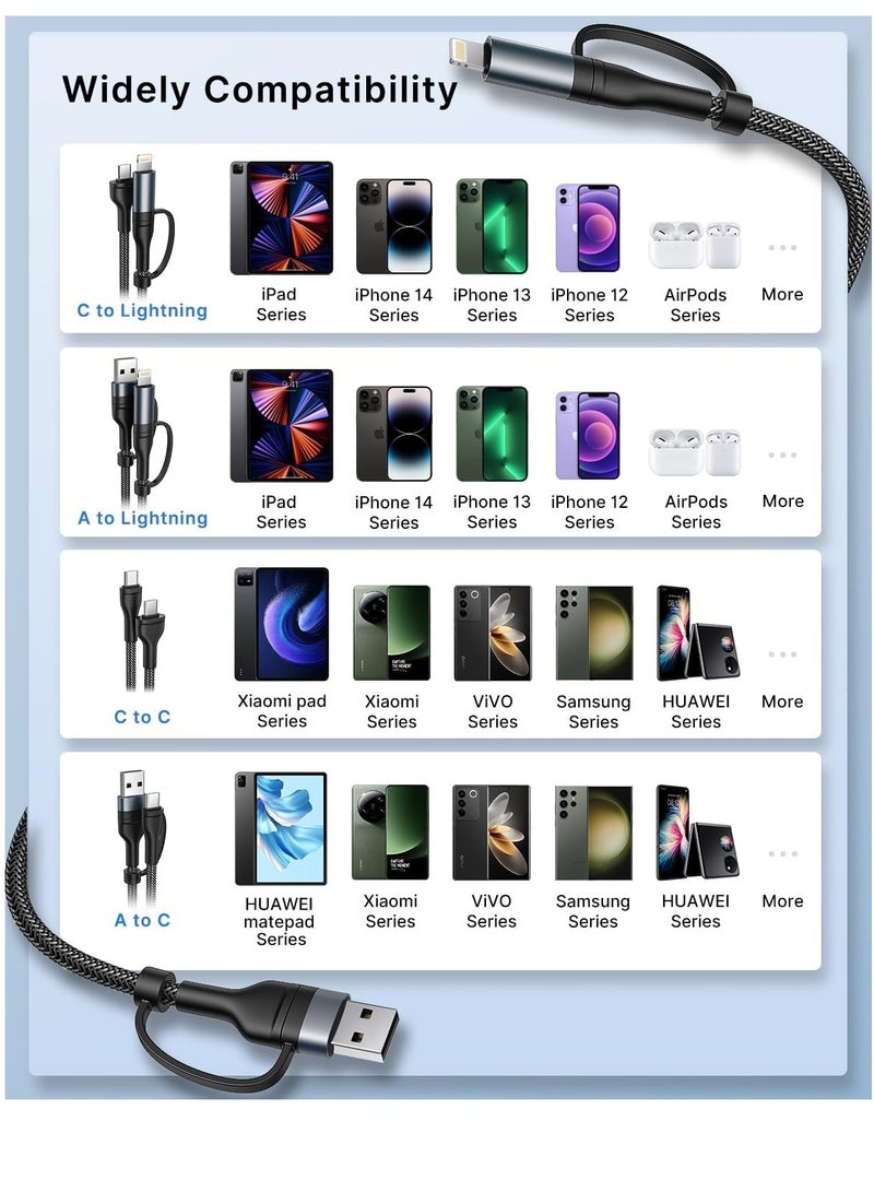KASTWAVE USB C Lightning Adapter Cable, USB C to USB C Adapter 60W PD [Fast Charging & Data Sync] 4 in 1 Multi Charger Cord for iPhone 14 13 12,MacBook Pro 2023 iPad Mini 6/Pro,Samsung Galaxy S22 S21 S20 - Image 4