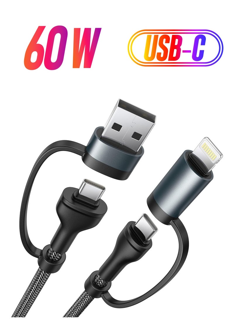 KASTWAVE USB C Lightning Adapter Cable, USB C to USB C Adapter 60W PD [Fast Charging & Data Sync] 4 in 1 Multi Charger Cord for iPhone 14 13 12,MacBook Pro 2023 iPad Mini 6/Pro,Samsung Galaxy S22 S21 S20 - Image 1