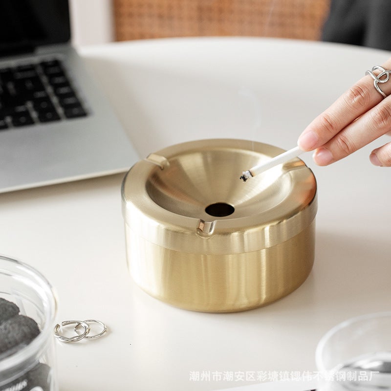 Siwei European Style Thickeneded Stainless Steel Ashtray With Cover Creative Retro Style Home Commercial Can Be Logo - Image 4