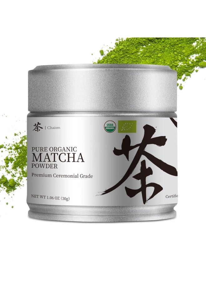 Chaism Ceremonial Grade Matcha Green Tea Powder - Premium First Harvest USDA Organic Gluten-Free Vegan, 100% Pure Unsweetened No Additives, 1.06oz Tin - Image 1