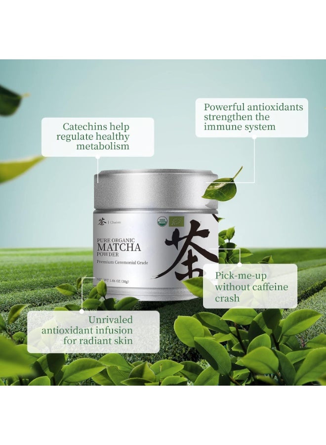 Chaism Ceremonial Grade Matcha Green Tea Powder - Premium First Harvest USDA Organic Gluten-Free Vegan, 100% Pure Unsweetened No Additives, 1.06oz Tin - Image 5