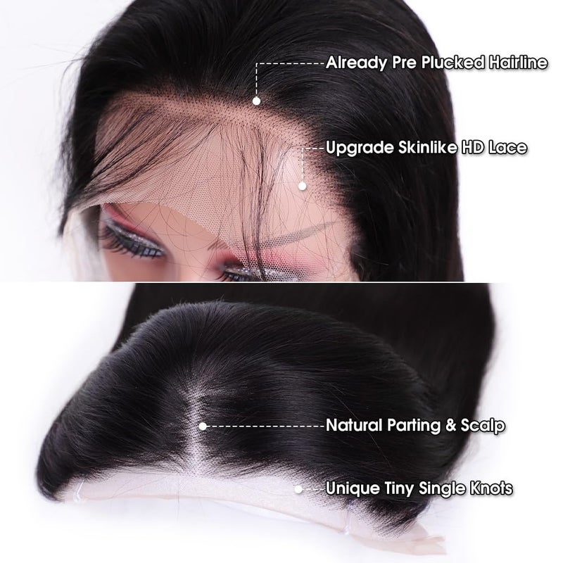 Flady 26 inch Straight HD Lace Front Wigs Human Hair Pre Plucked Bleached Knots 180% Density 13x4 Transparent Lace Frontal wigs Human Hair For Black Women Bone Straight Black Human Hair Wig - Image 2