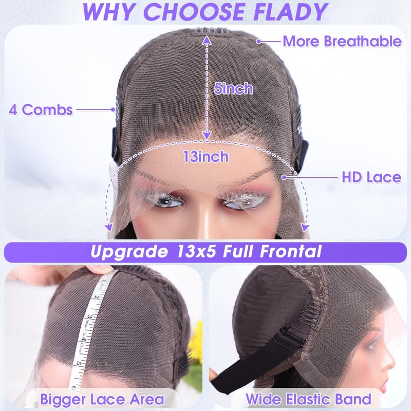 Flady 26 inch Straight HD Lace Front Wigs Human Hair Pre Plucked Bleached Knots 180% Density 13x4 Transparent Lace Frontal wigs Human Hair For Black Women Bone Straight Black Human Hair Wig - Image 3