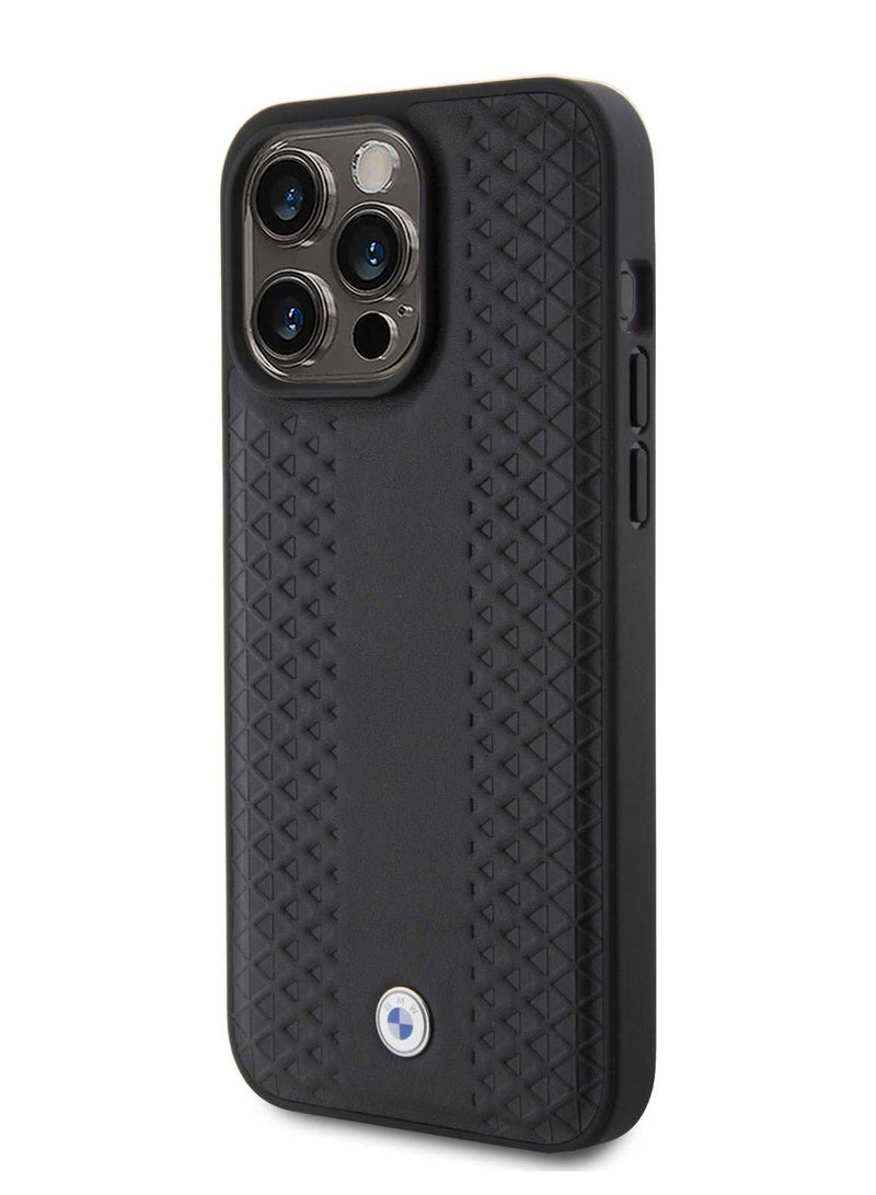 بي إم دبليو حافظة جلدية بنمط الماسة لهاتف آیفون 15 برو - أسود - Image 2