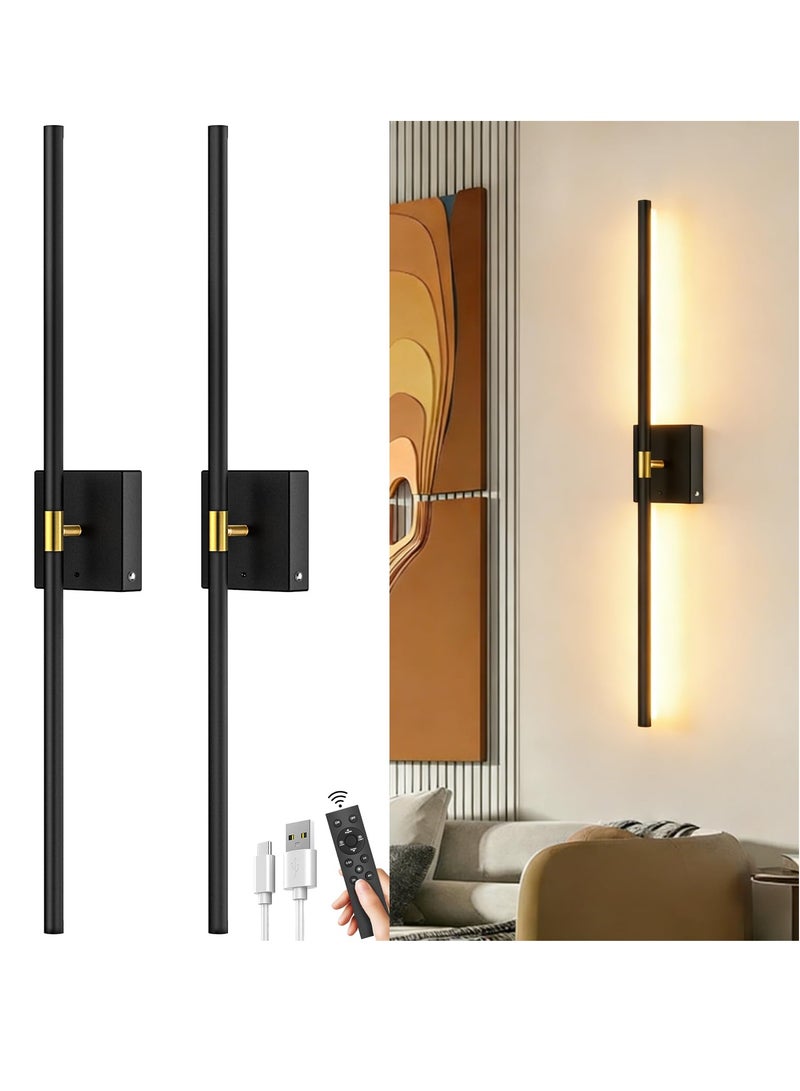 NIUB Wireless Wall Sconces Set of 2, 10000mAh Battery Operated Rechargeable Wall Lights, Remote Control, 360° Rotatable Magnetic Wall Lamp, 3000K-6000K Dimmable LED Lamp,  LED Cordless Lighting for Living Room, Hallway, Bedroom (Black+Gold) - Image 1