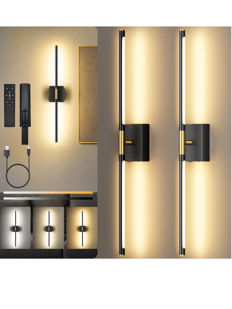 NIUB Wireless Wall Sconces Set of 2, 10000mAh Battery Operated Rechargeable Wall Lights, Remote Control, 360° Rotatable Magnetic Wall Lamp, 3000K-6000K Dimmable LED Lamp,  LED Cordless Lighting for Living Room, Hallway, Bedroom (Black+Gold) - Image 2