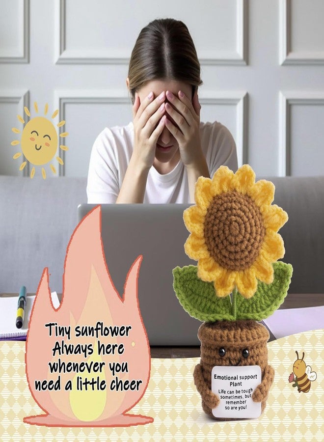 STORE 2508 Handmade Crochet Sunflower in Pot with Motivational Message | Emotional Support Plant Soft Toy | Cute Desk Decor Gift for Kids Adults Home Office - Image 4
