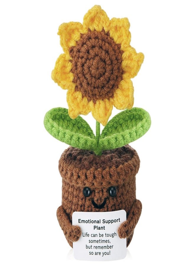 STORE 2508 Handmade Crochet Sunflower in Pot with Motivational Message | Emotional Support Plant Soft Toy | Cute Desk Decor Gift for Kids Adults Home Office - Image 1