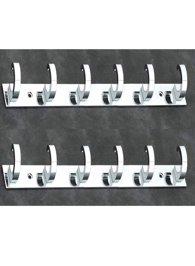 BATHONIX C-Point Hanger Stainless Steel 6 Pin Cloth Hanger Wall Mounted (Pack of 2) - Image 1
