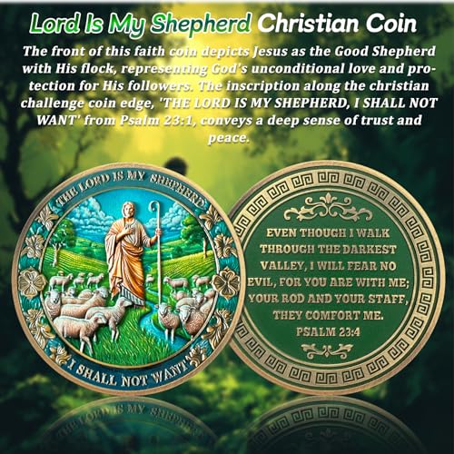 IELCJJ The Lord is My Shepherd Christian Challenge Coin - Psalm 23:4 Religious Jesus Token - Inspirational God Pocket Bible Verses Chip for Study - Good Luck Commemorative Gifts for Men Women Kids Coworker - Image 2