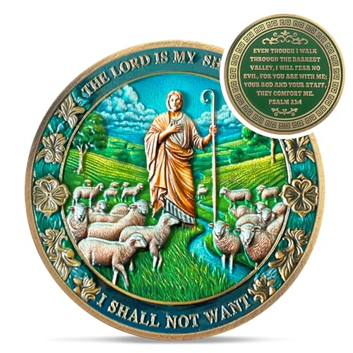 IELCJJ The Lord is My Shepherd Christian Challenge Coin - Psalm 23:4 Religious Jesus Token - Inspirational God Pocket Bible Verses Chip for Study - Good Luck Commemorative Gifts for Men Women Kids Coworker - Image 1