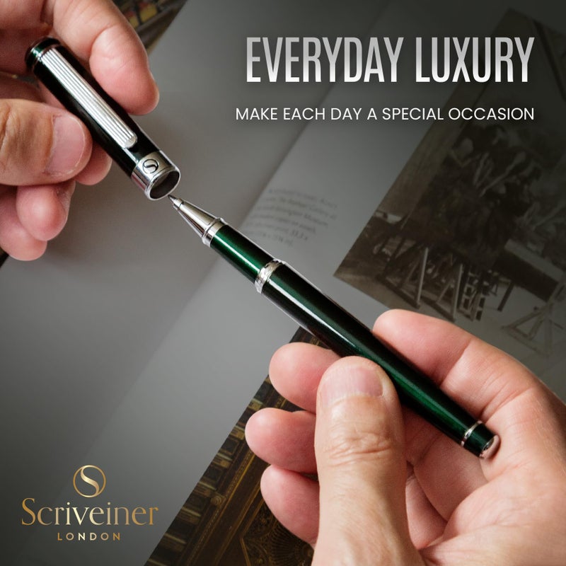 Scriveiner British Racing Green Rollerball - Stunning Luxury Rollerball Pen, Chrome Finish, Schmidt Ink Refill, Best Roller Ball Pen Gift Set for Men & Women, Professional, Executive Office, Nice Pens - Image 5