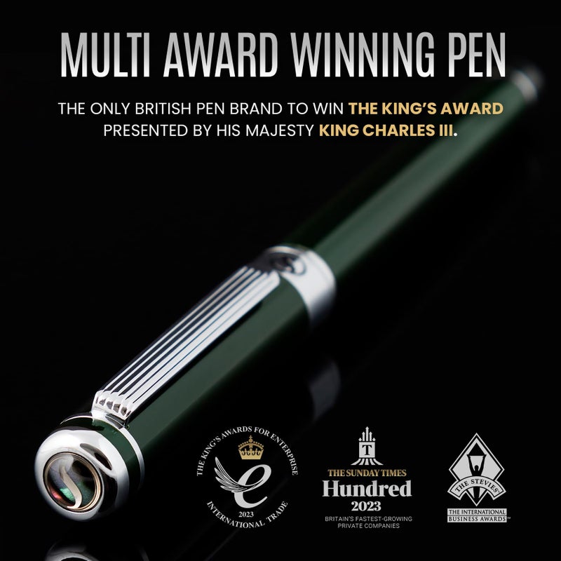 Scriveiner British Racing Green Rollerball - Stunning Luxury Rollerball Pen, Chrome Finish, Schmidt Ink Refill, Best Roller Ball Pen Gift Set for Men & Women, Professional, Executive Office, Nice Pens - Image 2