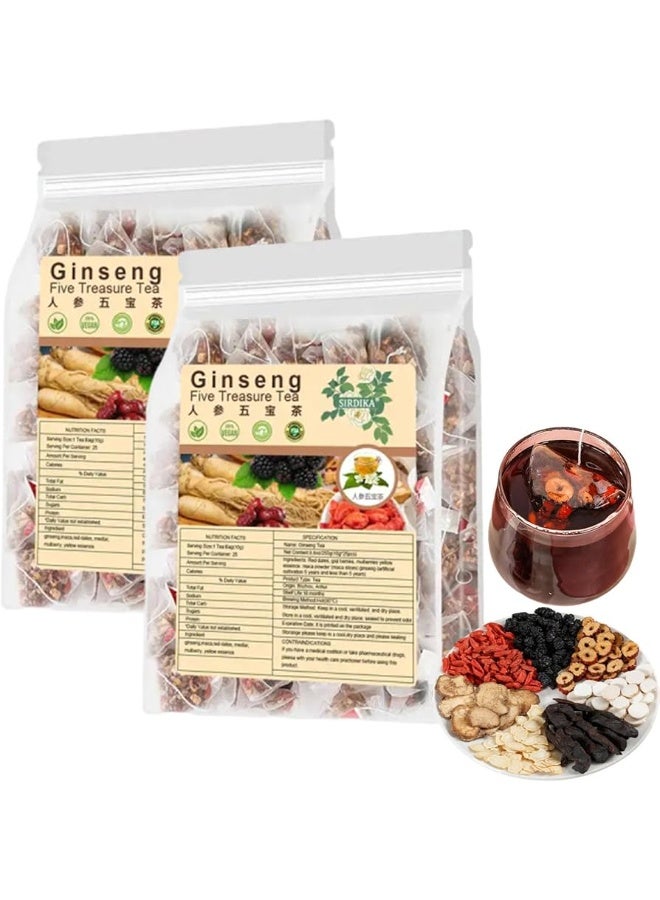 Organic Original Ginseng Five Treasures Flavored Tea with Red Date Top Grade Handmade Health Tea Kidney Tea Wubao Herbal Ginseng Red Date Natural Chinese Cleanse for Men Women - te de riñon Saludable Organica - 2 Pcs - Image 1