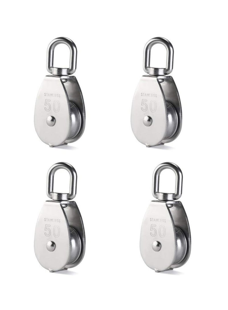 4 Pack M50 Single Pulley Roller - Heavy Duty 304 Stainless Steel Swivel Block with 880Ibs Load Capacity for a Variety Of Applications - Image 1