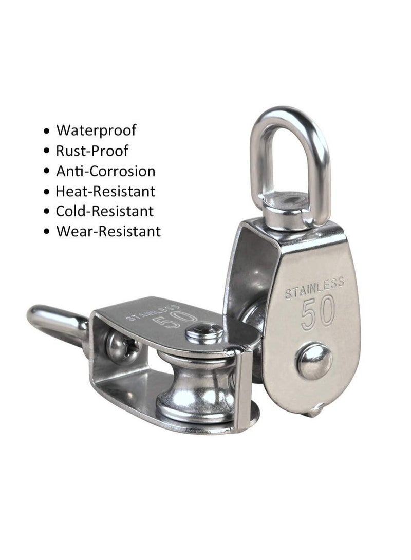 4 Pack M50 Single Pulley Roller - Heavy Duty 304 Stainless Steel Swivel Block with 880Ibs Load Capacity for a Variety Of Applications - Image 4
