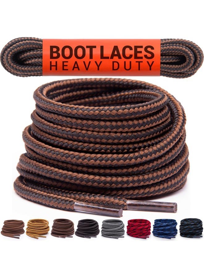 Miscly Round Boot Laces [1 Pair] Heavy Duty and Durable Shoelaces for Boots, Work Boots & Hiking Shoes (Black/Brown, 81 inches (206 cm)) - Image 1