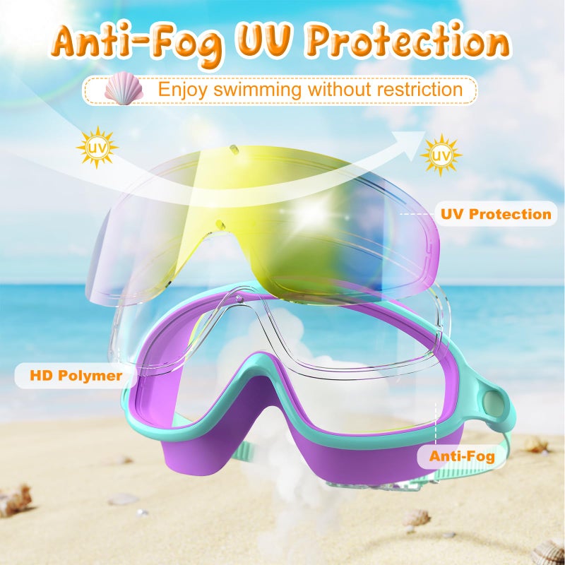 VegoVia 2 Pack Swim Goggles for Kids 6-14, Swimming Pool Goggles for Kids 8-14, Anti-Fog UV Protection for Toddler Youth Teens Boys Girls 6-14, 180Â°Wide View No Leaking for Pool Beach - Image 3