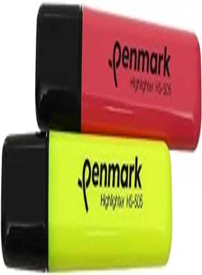 Penmark HS-505 High Quality Neon Permanent Highlighter Pen Set Of 2 Pcs Assroted Color. - Fuchcia yellow