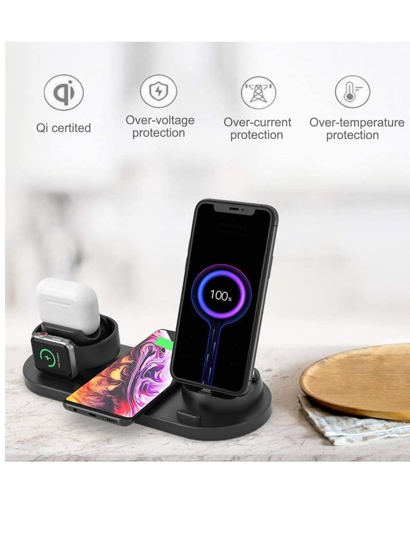 بيوينتي شحن سريع لسطح المكتب 6 في 1 حامل دوار شاحن لاسلكي عالمي لهواتف iPhone التي تدعم QI وسماعات iWatches (أسود) - Image 4