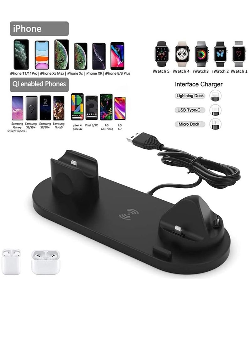 بيوينتي شحن سريع لسطح المكتب 6 في 1 حامل دوار شاحن لاسلكي عالمي لهواتف iPhone التي تدعم QI وسماعات iWatches (أسود) - Image 2