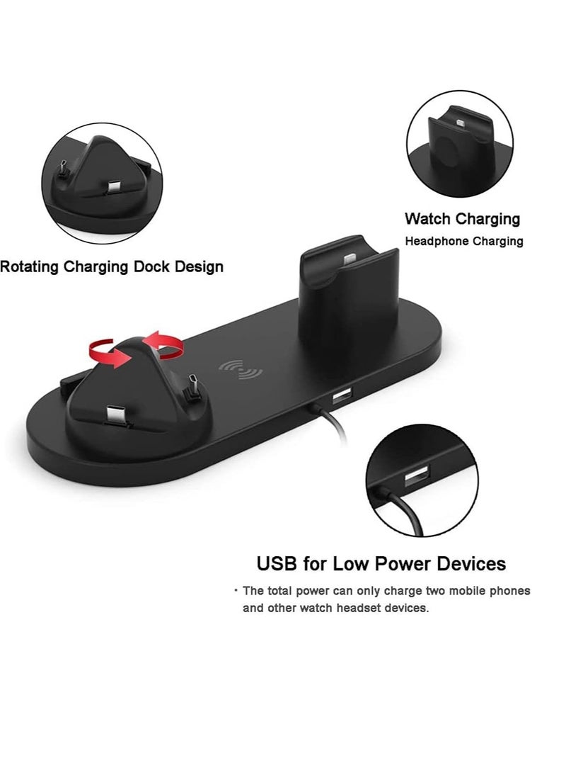 بيوينتي شحن سريع لسطح المكتب 6 في 1 حامل دوار شاحن لاسلكي عالمي لهواتف iPhone التي تدعم QI وسماعات iWatches (أسود) - Image 3