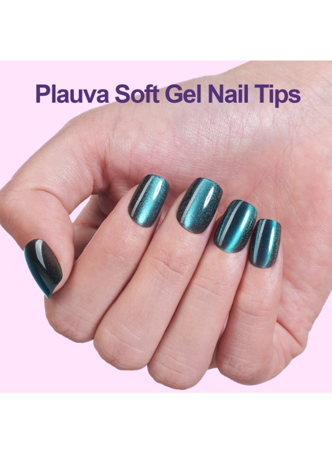 Plauva 300Pcs Cat Eye Press on Nails Short Square Plauva Soft Gel Fake Nails Glossy Glitter Cat Eye Nail Tips for Women and Girls Stick On Nails in 15 Sizes - Image 4