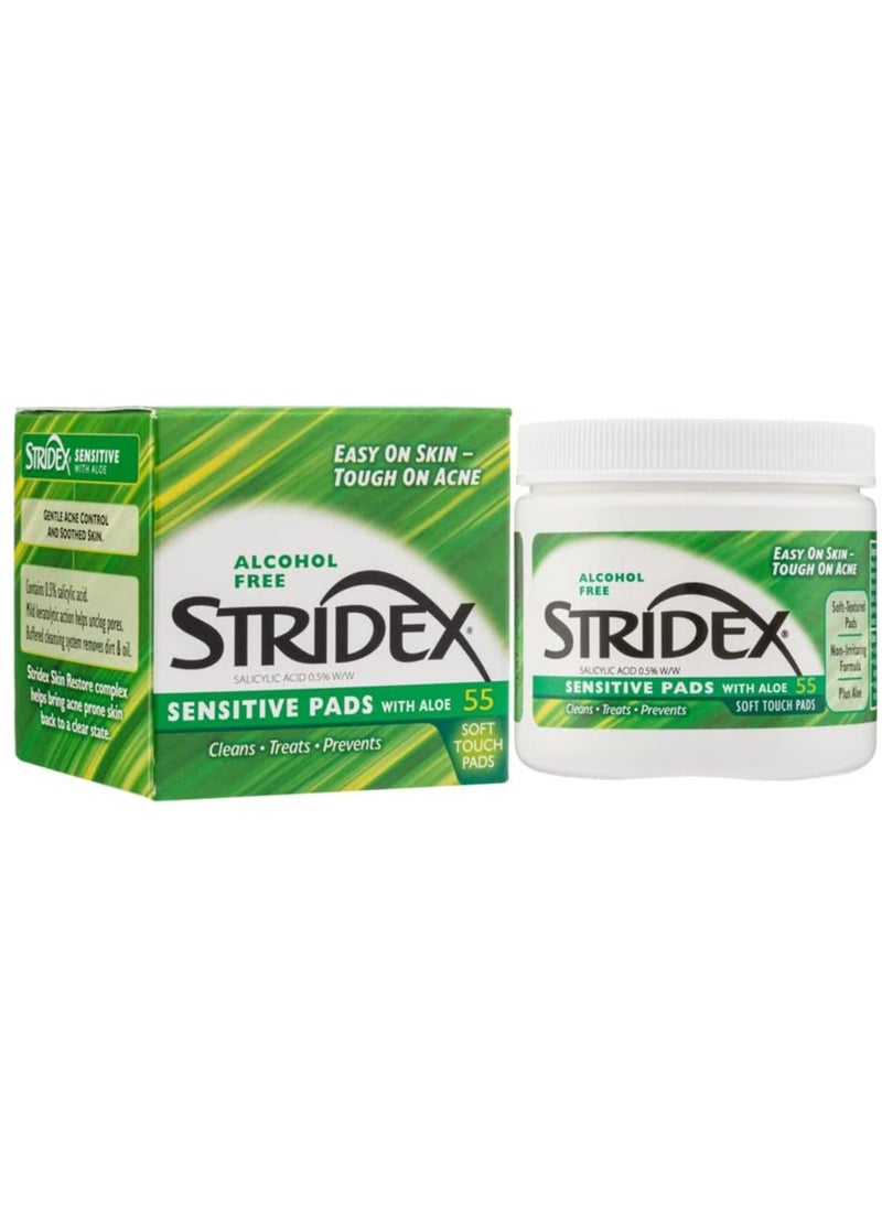 Stridex - Stridex Daily Acne Care Pads with Aloe Vera - Sensitive Skin - 55 Count - Image 1