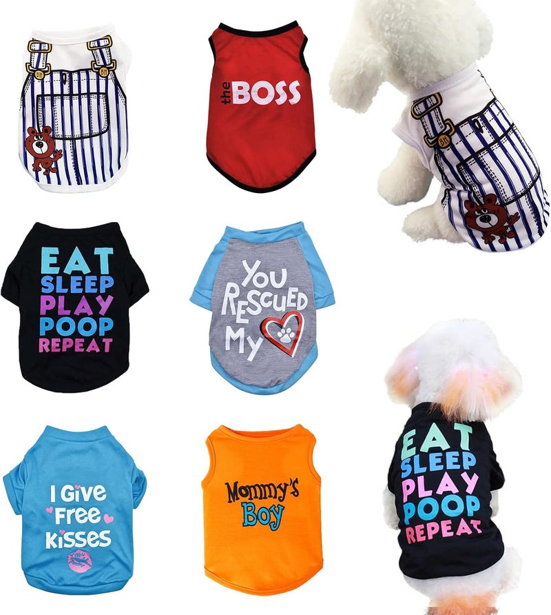 KATOLK 6 Pack Dog Clothes for Small Dogs Boy and Girl, Soft and Breathable Puppy Kitten Dog Shirts with Letters for Pet Cats, Dogs' T-Shirts Apparel Sleeveless Vests for Chihuahua Yorkies - Image 1