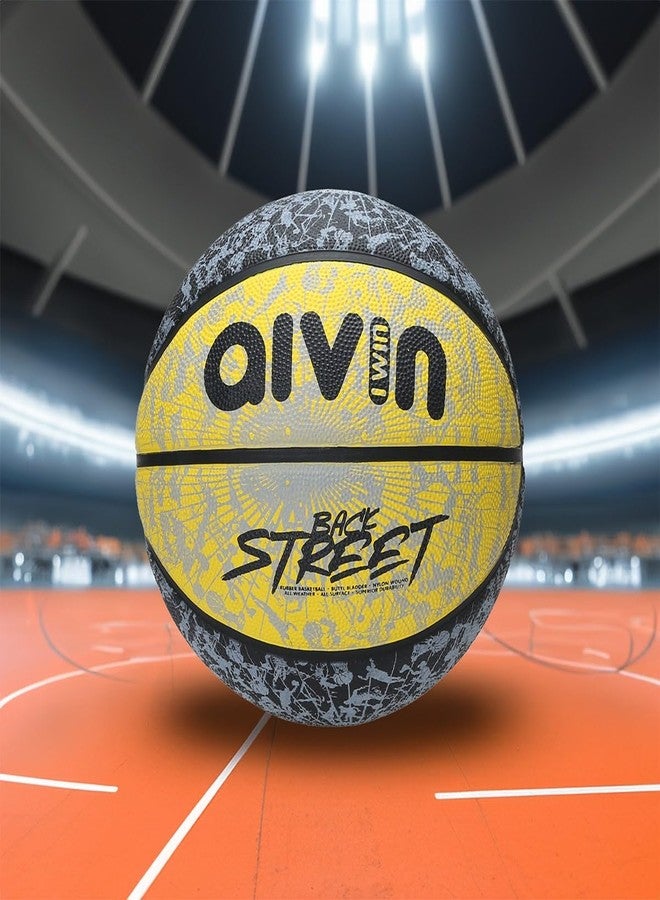 AIVIN كرة سلة Aivin Back Street، كرة سلة مطاطية مصبوبة، للمباريات والتدريبات، كرة خارجية متينة للتدريب، مناسبة لجميع الأسطح، 8 ألواح، مصنوعة من المطاط (أصفر/أسود)، مقاس 7 - Image 5