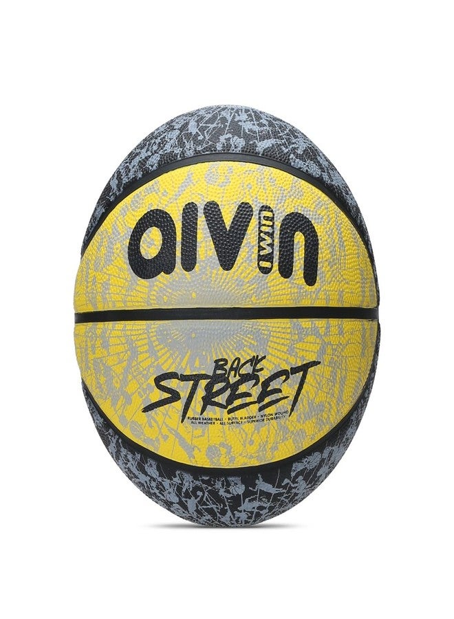AIVIN كرة سلة Aivin Back Street، كرة سلة مطاطية مصبوبة، للمباريات والتدريبات، كرة خارجية متينة للتدريب، مناسبة لجميع الأسطح، 8 ألواح، مصنوعة من المطاط (أصفر/أسود)، مقاس 7 - Image 1