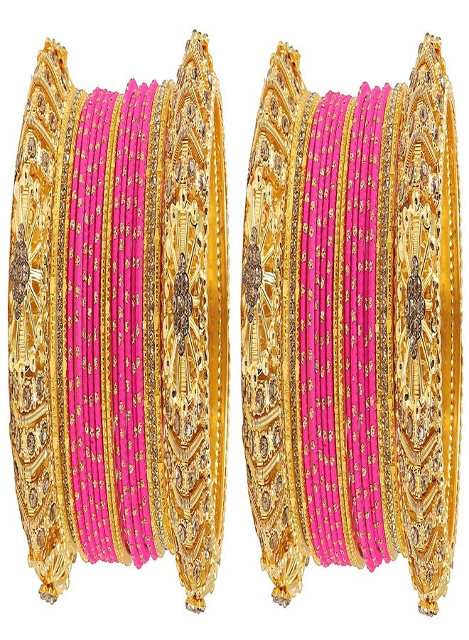NMII Non-Precious Metal Base Metal with Zircon Gemstone Or Curved Shaped and Polka Dots Glossy Finished Chuda Set For Women and Girls, (Magenta1_2.4 Inches), Pack Of 40 Bangle Set - Image 3
