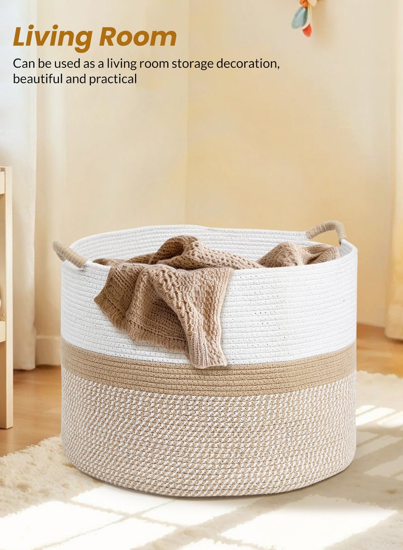 Raymond 100% Natural Cotton Rope Laundry Basket – Handmade 70L Storage Hamper (White & Brown) | Eco-Friendly, Breathable, Sturdy Clothes Organizer for Home, Bedroom & Bathroom (21.6"L × 16.9"W × 11.8"H)  - Image 5