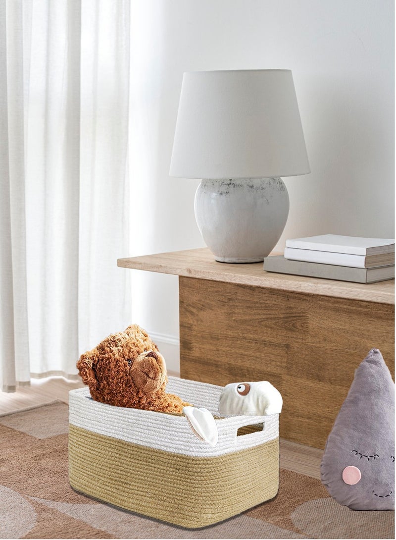 100% Natural Cotton Rope Laundry Basket – Handmade 70L Storage Hamper (White & Brown) | Eco-Friendly, Breathable, Sturdy Clothes Organizer for Home, Bedroom & Bathroom (21.6"L × 16.9"W × 11.8"H) - Image 1