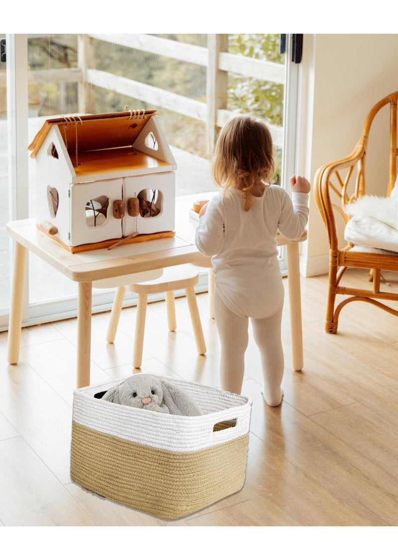 100% Natural Cotton Rope Laundry Basket – Handmade 70L Storage Hamper (White & Brown) | Eco-Friendly, Breathable, Sturdy Clothes Organizer for Home, Bedroom & Bathroom (21.6"L × 16.9"W × 11.8"H) - Image 4