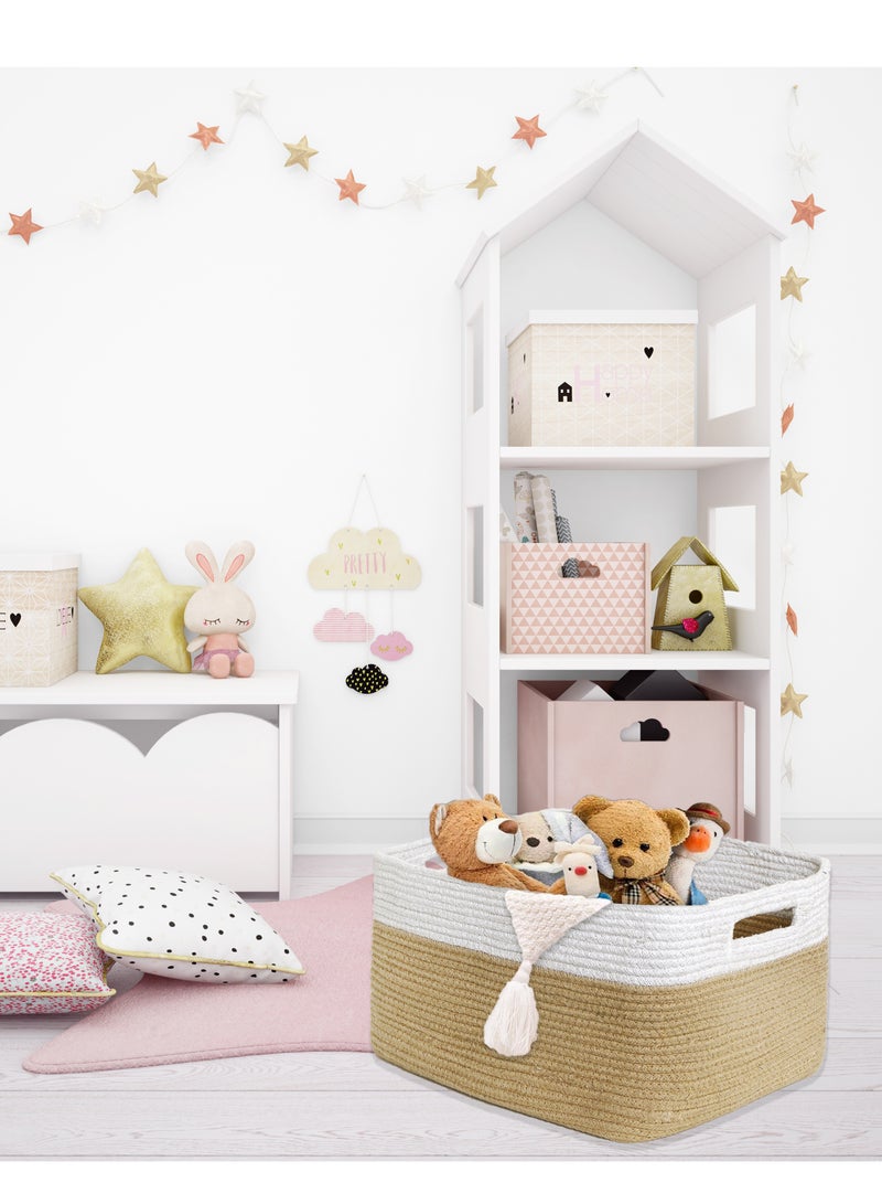 100% Natural Cotton Rope Laundry Basket – Handmade 70L Storage Hamper (White & Brown) | Eco-Friendly, Breathable, Sturdy Clothes Organizer for Home, Bedroom & Bathroom (21.6"L × 16.9"W × 11.8"H) - Image 5