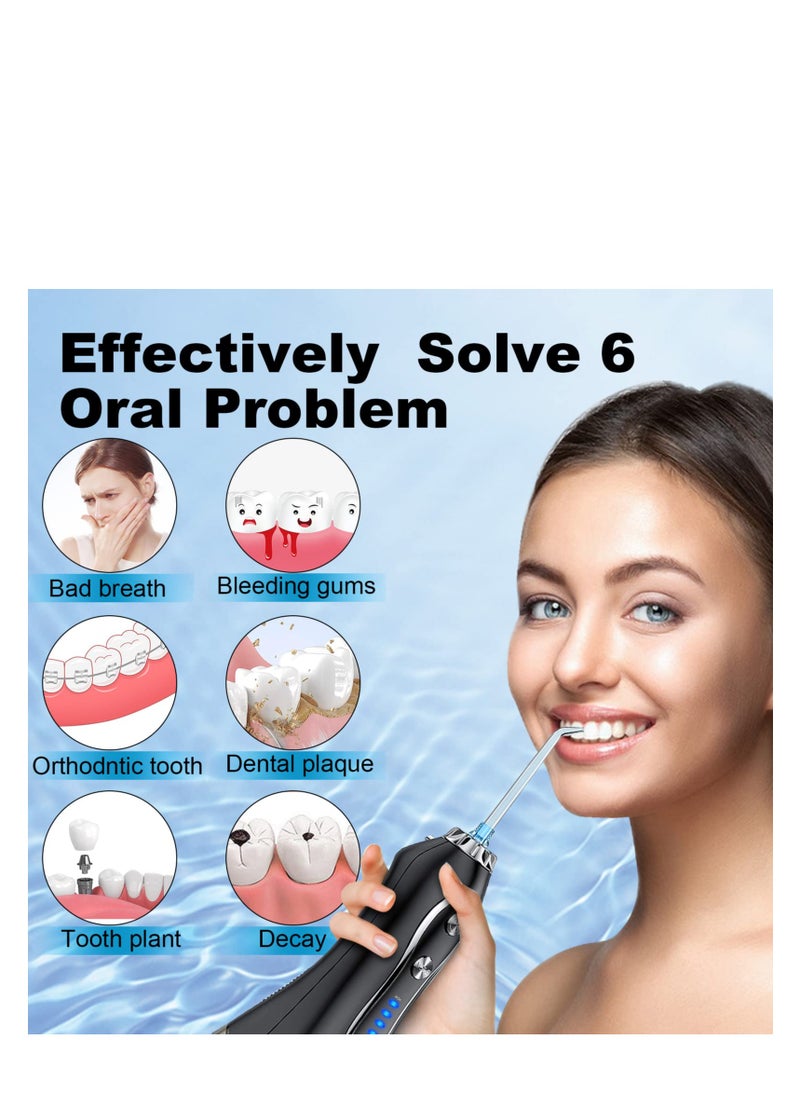 Excefore - جهاز تنظيف الأسنان بالماء اللاسلكي المحمول، 5 أوضاع و5 رؤوس نفث لتنظيف الأسنان، جهاز تنظيف الأسنان بالماء الكهربائي المقاوم للماء IPX7، 2500 مللي أمبير في الساعة قابل لإعادة الشحن وخزان مياه 300 مل، للسفر العائلي - Image 1