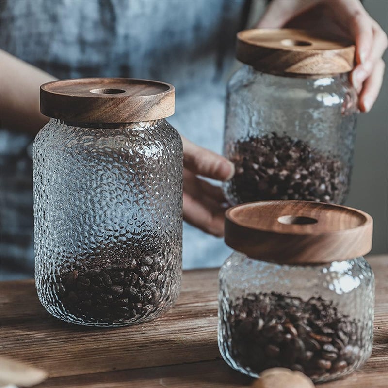 RareCi Glass Storage Jar, Food Storage Container Airtight Food Jars with Bamboo Wooden Lid, Kitchen Canisters For Tea,Coffee Bean,Sugar,Candy,Cookie,Spice, Perfect as a Cereal Dispenser (500ml(17ounce)) - Image 1