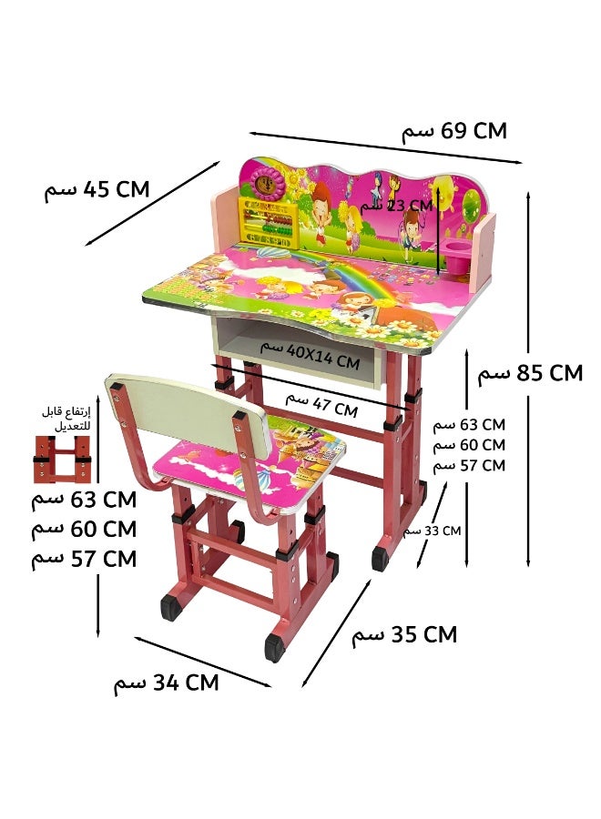 Funz Kids Study Table And Chair Height Adjustable For Kid's Age Between 2-11, Baby Desk with Laminated Graphics and Pictures, Multicolour - Image 3