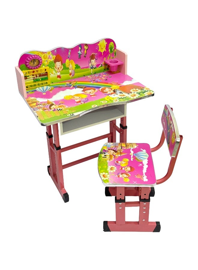 Funz Kids Study Table And Chair Height Adjustable For Kid's Age Between 2-11, Baby Desk with Laminated Graphics and Pictures, Multicolour - Image 1