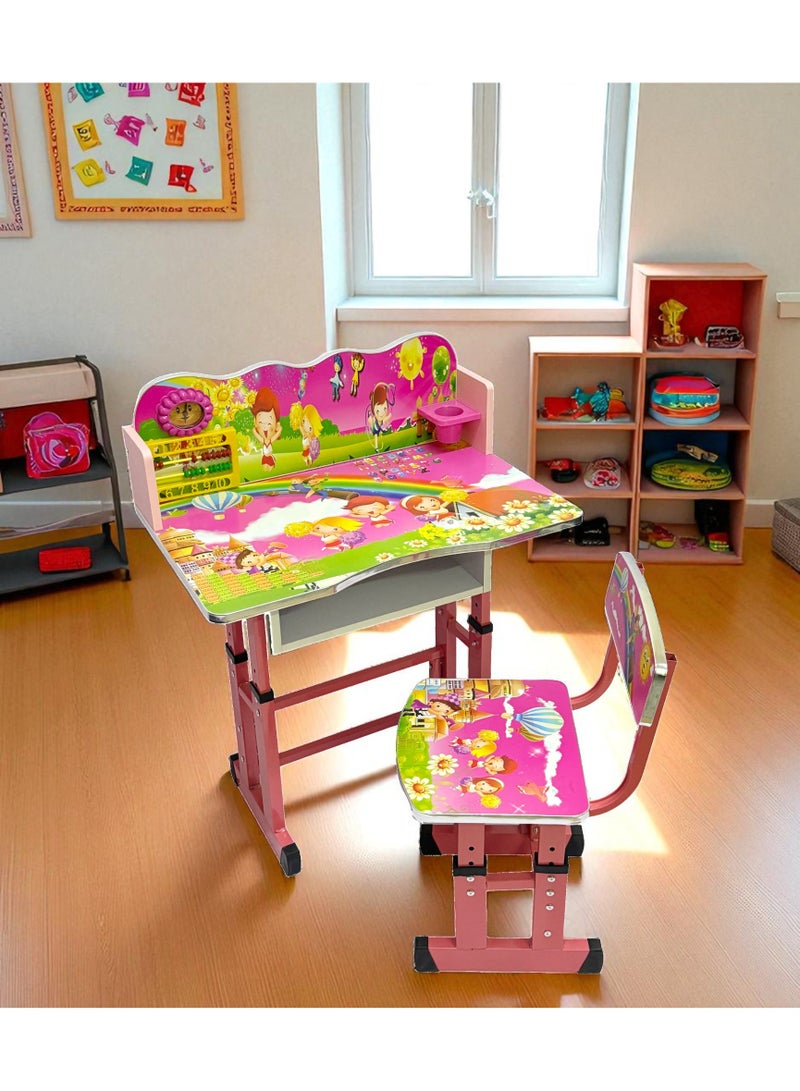 Funz Kids Study Table And Chair Height Adjustable For Kid's Age Between 2-11, Baby Desk with Laminated Graphics and Pictures, Multicolour - Image 2