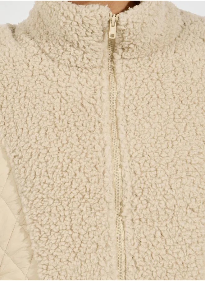 Styli Regular Fit Mixed Fabric Bomber Jacket