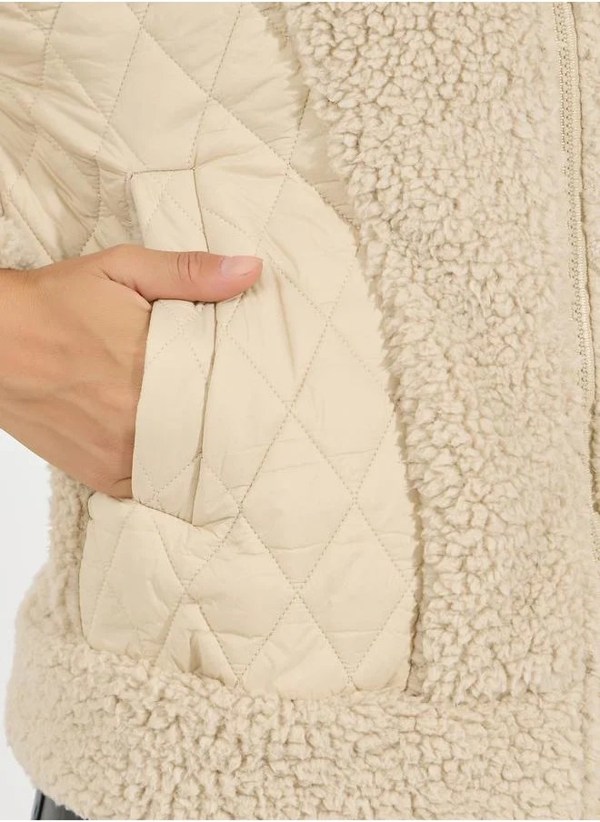 Styli Regular Fit Mixed Fabric Bomber Jacket