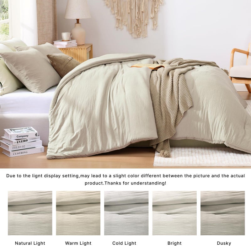 WRENSONGE King Size Comforter Set - 3 Pieces Light Oatmeal Comforter Prewashed Soft Lightweight for All Seasons,Fluffy Down Alternative Comforter King Size with 2 Pillow Shams - Image 4