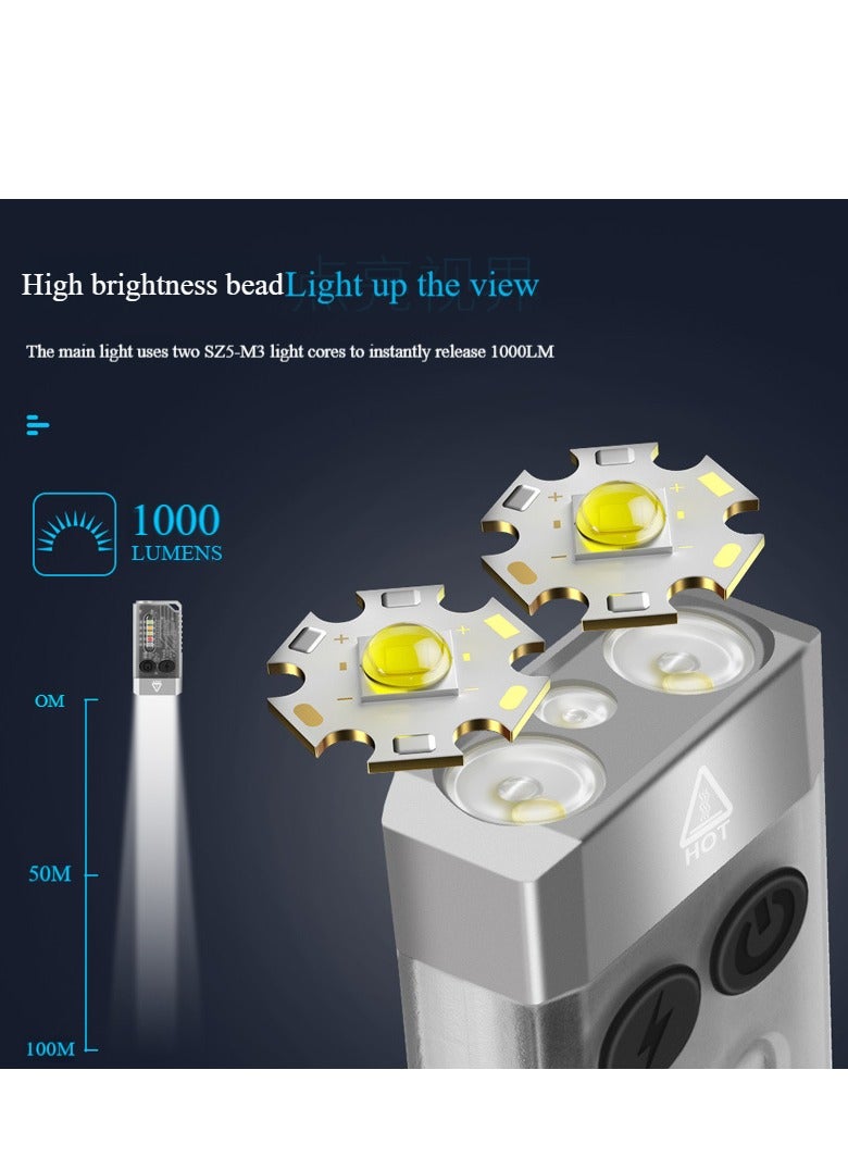 BORUIT Small Powerful Flashlight 1000LM with Red Blue Warm Light, 80dB Buzzer - Mini Keychain Pocket Rechargeable LED Flashlights USB EDC Clip Flash Light - Image 4